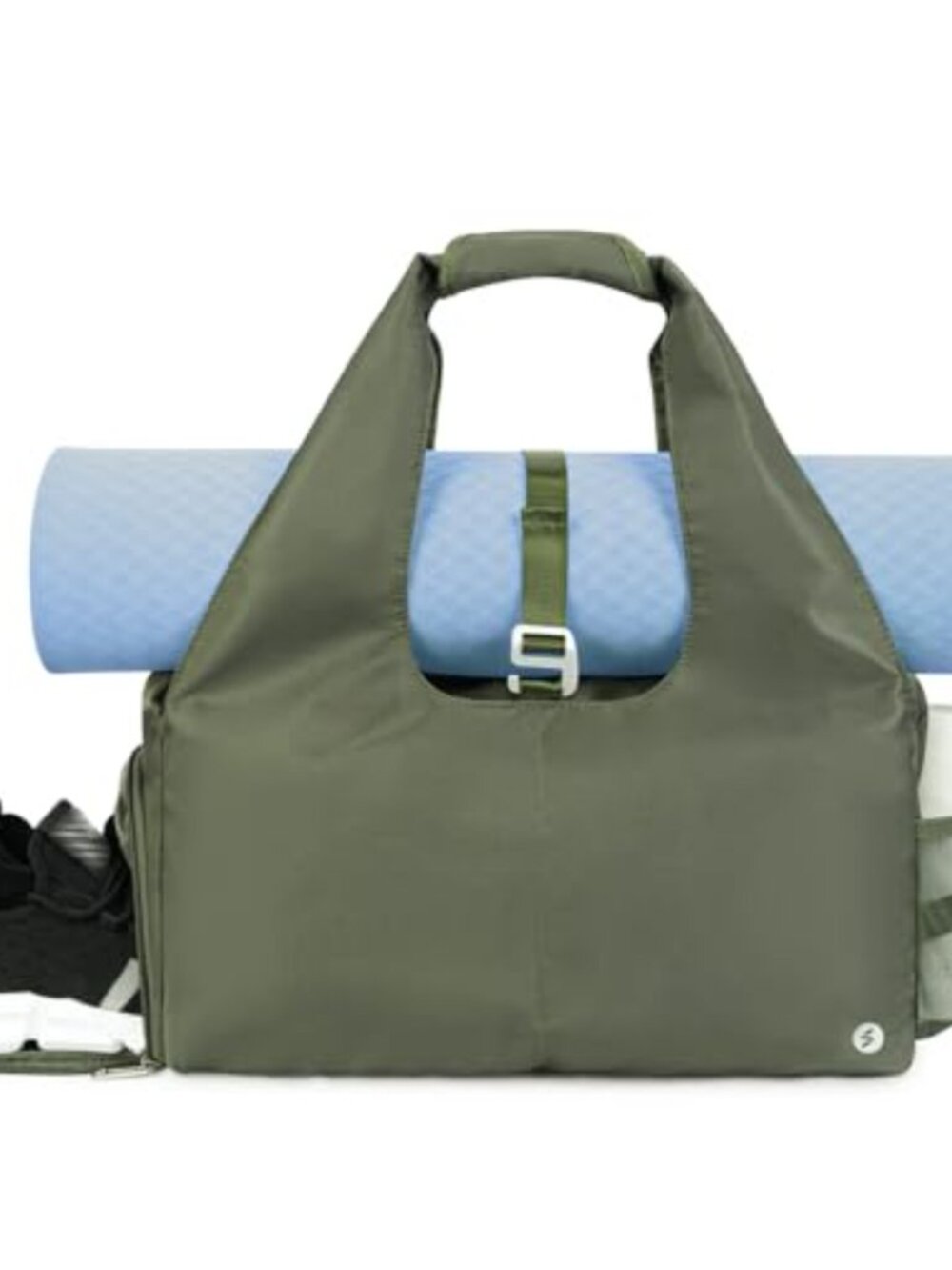 Yoga Gym Tote Bag with Wet Dry Pockets, Shoe Compartment, Yoga Mat Carrier,